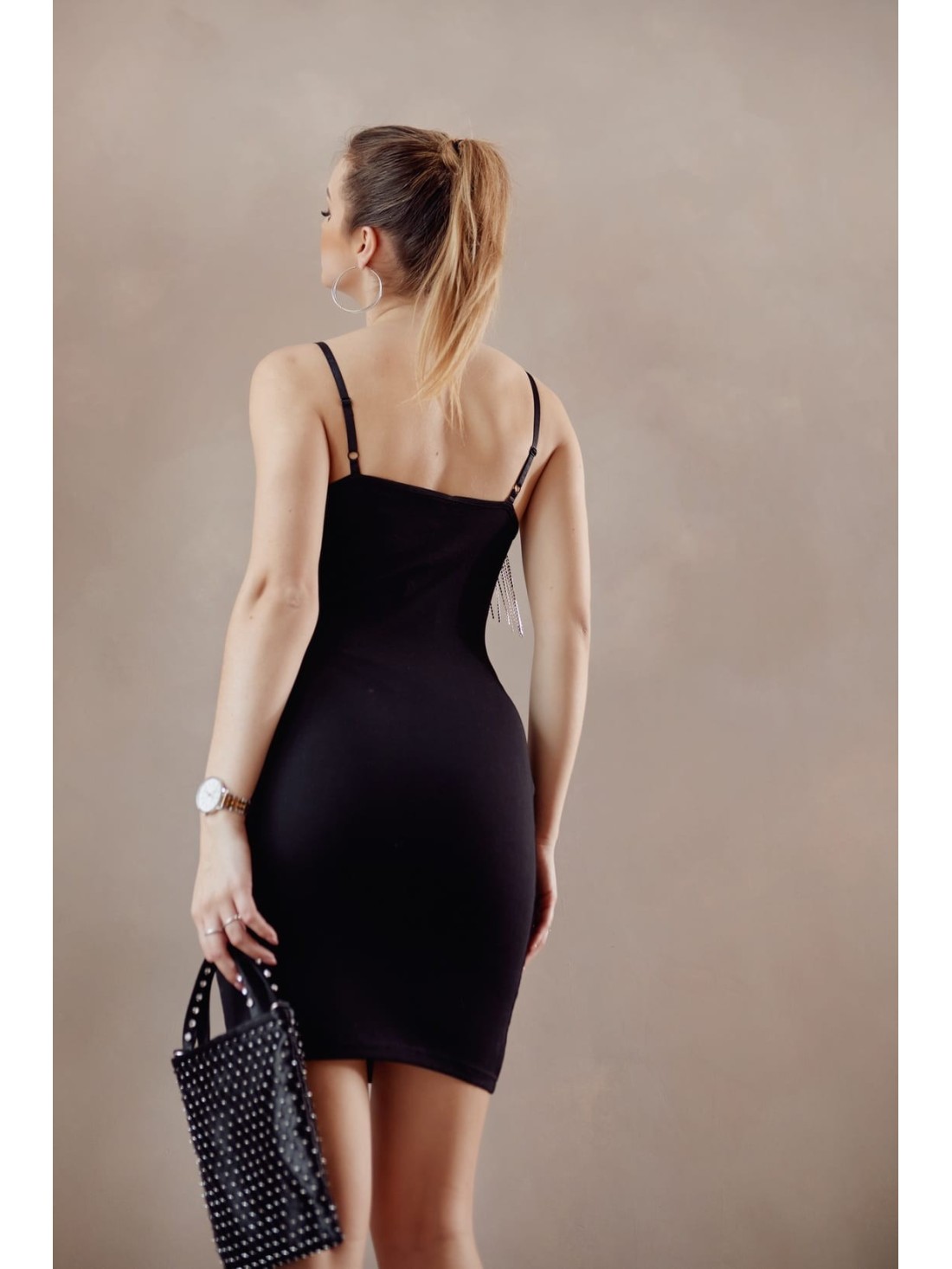 Rochie mini molata cu strasuri, neagra 95790 - Magazin online - Boutique